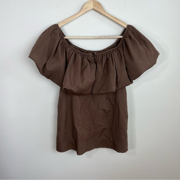 Anthropologie Nikita Mhaisalkar Off-The-Shoulder Bubble‎ Dress Chocolate Brown - Picture 12 of 13